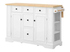 Isla de cocina extensible - 130 x 40-65 x 92 cm - con estantes + 5 cajones + 2 puertas - MDF - blanco