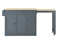 Isla de cocina extensible con ruedas - 112/186,8 x 45 x 93 cm - con estante + 3 cajones + 2 puertas - MDF - gris