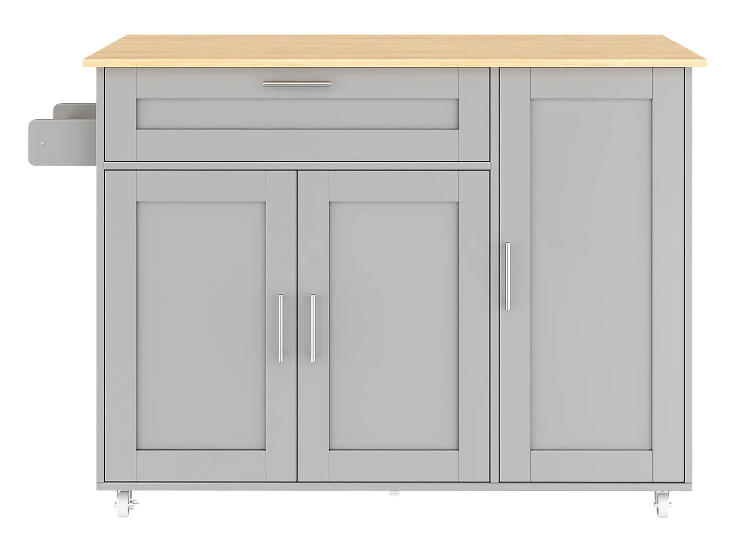 Isla de cocina gris, Isla de cocina móvil con encimera abatible, 3 puertas y 1 cajón - para cocinas y comedores