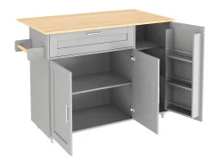 Isla de cocina gris, Isla de cocina móvil con encimera abatible, 3 puertas y 1 cajón - para cocinas y comedores