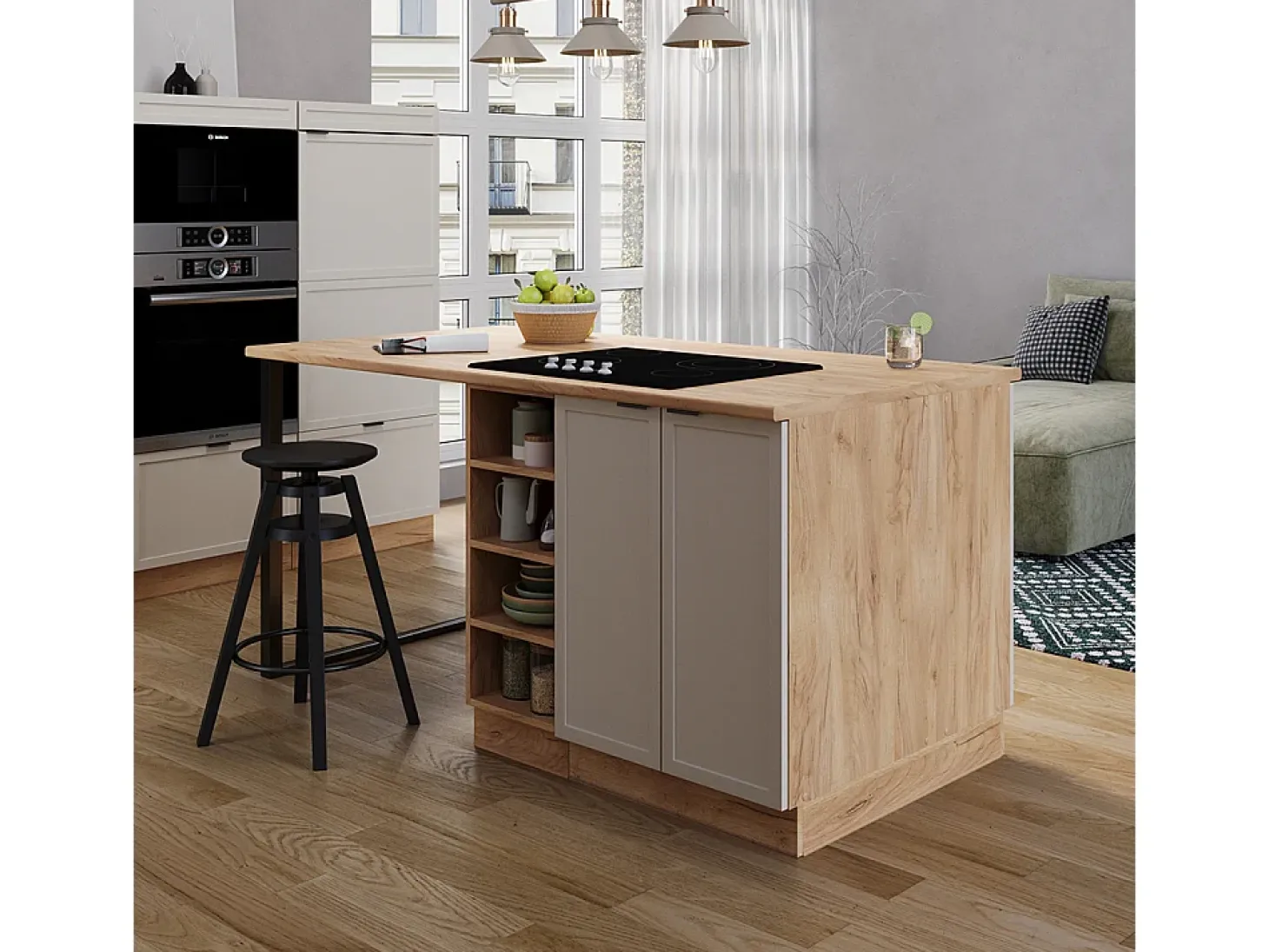 Isla de cocina grisbeige 90x60x82 fame-line