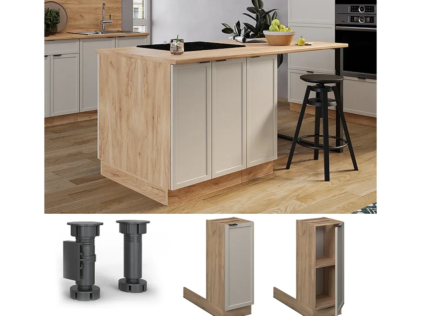 Isla de cocina grisbeige 30x70x82 fame-line