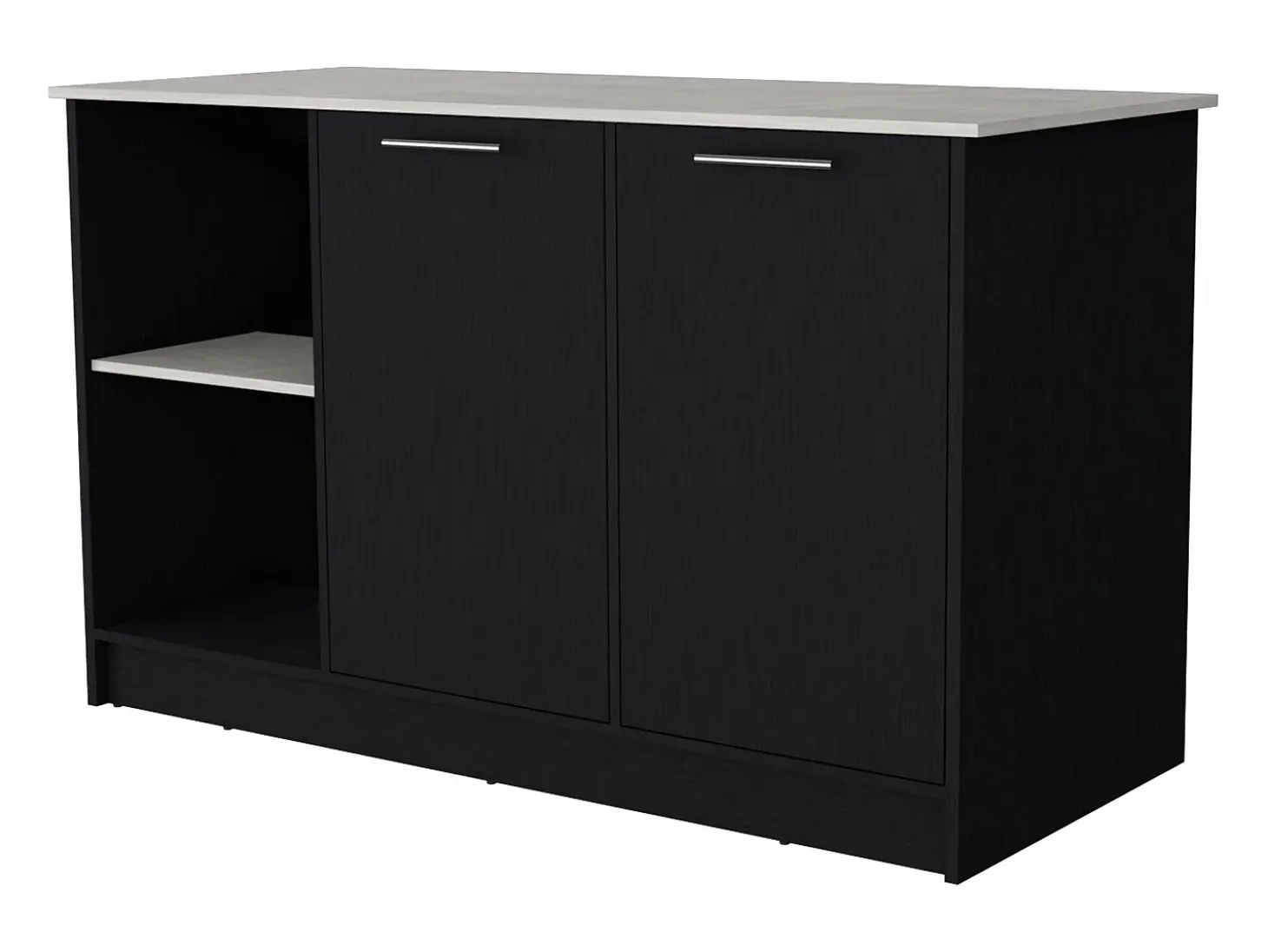 Isla de cocina Juniper en melamina con dos puertas y 3 estantes , 90 cm X 150 cm X 64 cm , Negro / Ibiza