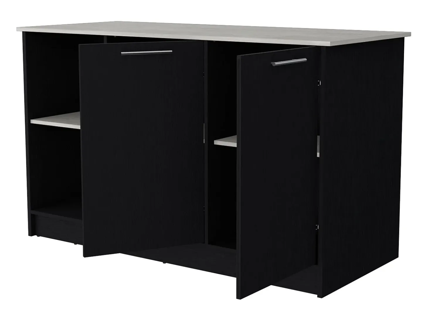 Isla de cocina Juniper en melamina con dos puertas y 3 estantes , 90 cm X 150 cm X 64 cm , Negro / Ibiza