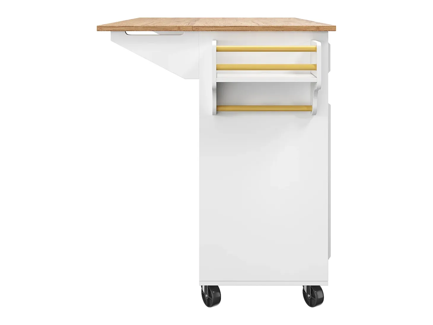 Isla de cocina moderna 130×45×92 cm - con 5 cajones y 2 puertas - encimera extensible - con ruedas - blanco