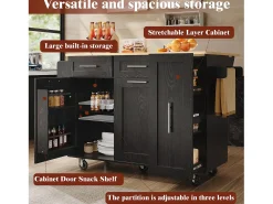 Isla de cocina moderna con almacenaje, aparador con mesa plegable, MDF y metal, color negro (110 x 46 x 90,5 cm)