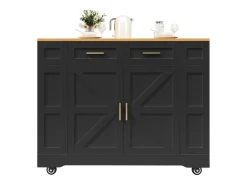Isla de cocina multifuncional, mueble de almacenaje con mesa extensible, MDF, negro (120x65x90 cm)