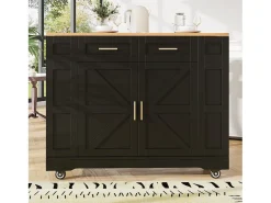 Isla de cocina multifuncional, mueble de almacenaje con mesa extensible, MDF, negro (120x65x90 cm)