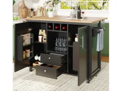 Isla de cocina móvil 137,9×73×92,5 cm - 2 cajones y 2 puertas - encimera extensible - negro