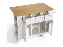 Isla de cocina móvil - con USB - encimera extensible - 3 cajones y 2 puertas - con toallero - MDF - blanco