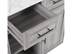 Isla de cocina móvil - Isla de cocina gris con 3 cajones y 2 puertas - encimera abatible - tiradores negros