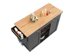 Isla de cocina móvil con 2 puertas y 2 cajones - 102x45x92 cm - Madera MDF - Negro y natural
