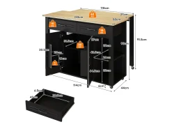 Isla de cocina móvil con 2 cajones y 2 puertas, tomas de corriente - Negro