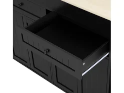 Isla de cocina móvil con encimera abatible, 4 puertas y 2 cajones de almacenamiento - Negro y natural