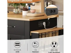 Isla de cocina móvil con mesa extensible - 132/235 x 60 x 93 cm - mesa de bar con estantes + puertas + cajón - MDF - negro