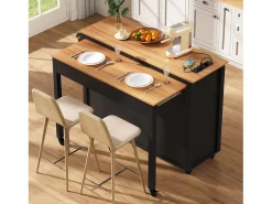 Isla de cocina móvil extensible - 120 x 40/75 x 92 cm - con 3 puertas + 2 cajones - MDF - negro
