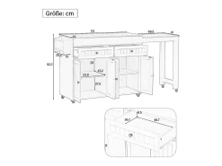Isla de cocina móvil negra - Carrito de cocina con 4 puertas y 2 cajones - tablero de madera extensible y especiero