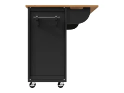 Isla de cocina negra, isla de cocina móvil con 2 puertas y 4 cajones, encimera abatible - tiradores plateados