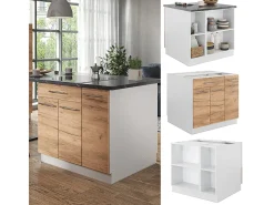 Isla de cocina oro potencia roble/blanco 90x60x82 fame-line