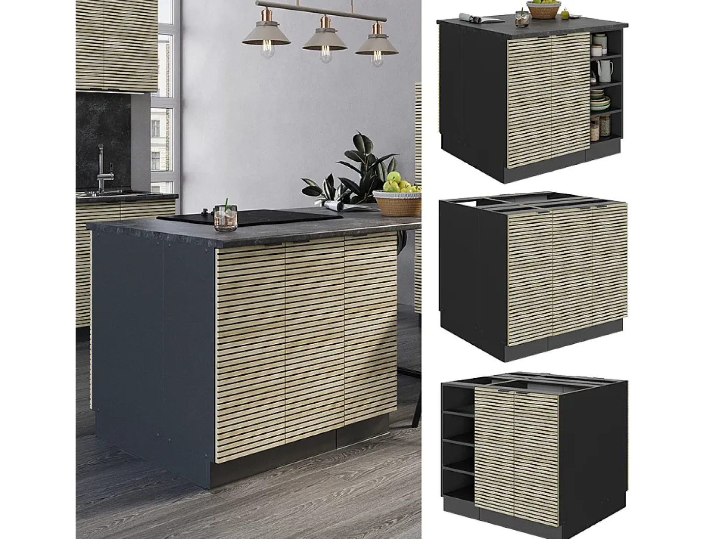 Isla de cocina panel de roble 90x60x82 fame-line