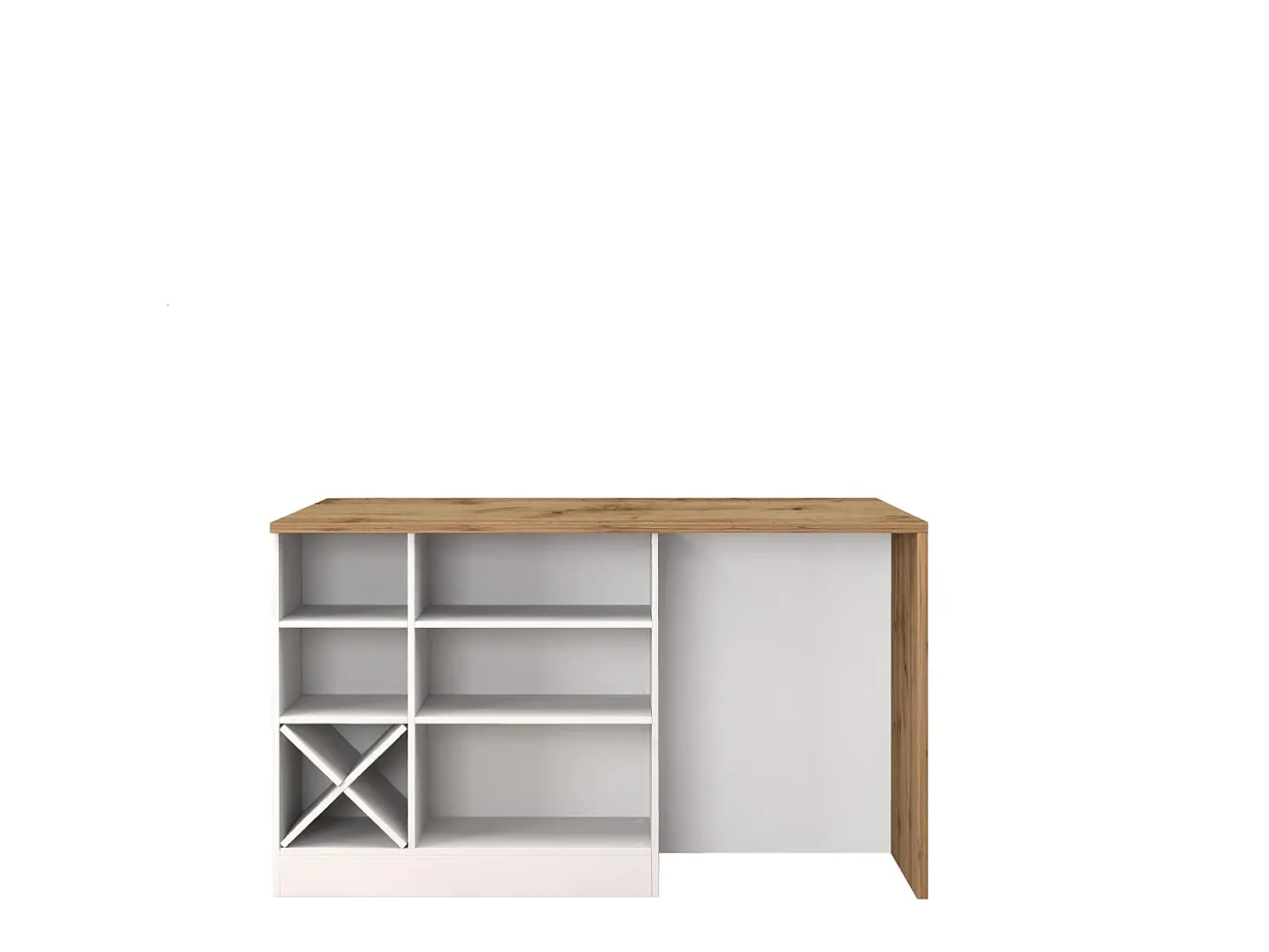 Isla de cocina Sole con 1 puerta, 2 cajones y 6 compartimentos, blanco brillo/roble, 153 x 90 x 91 cm