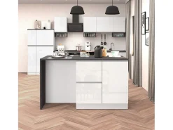 Isla de cocina Sole con 1 puerta, 2 cajones y 6 compartimentos blanco brillo/report 153x90x91 cm