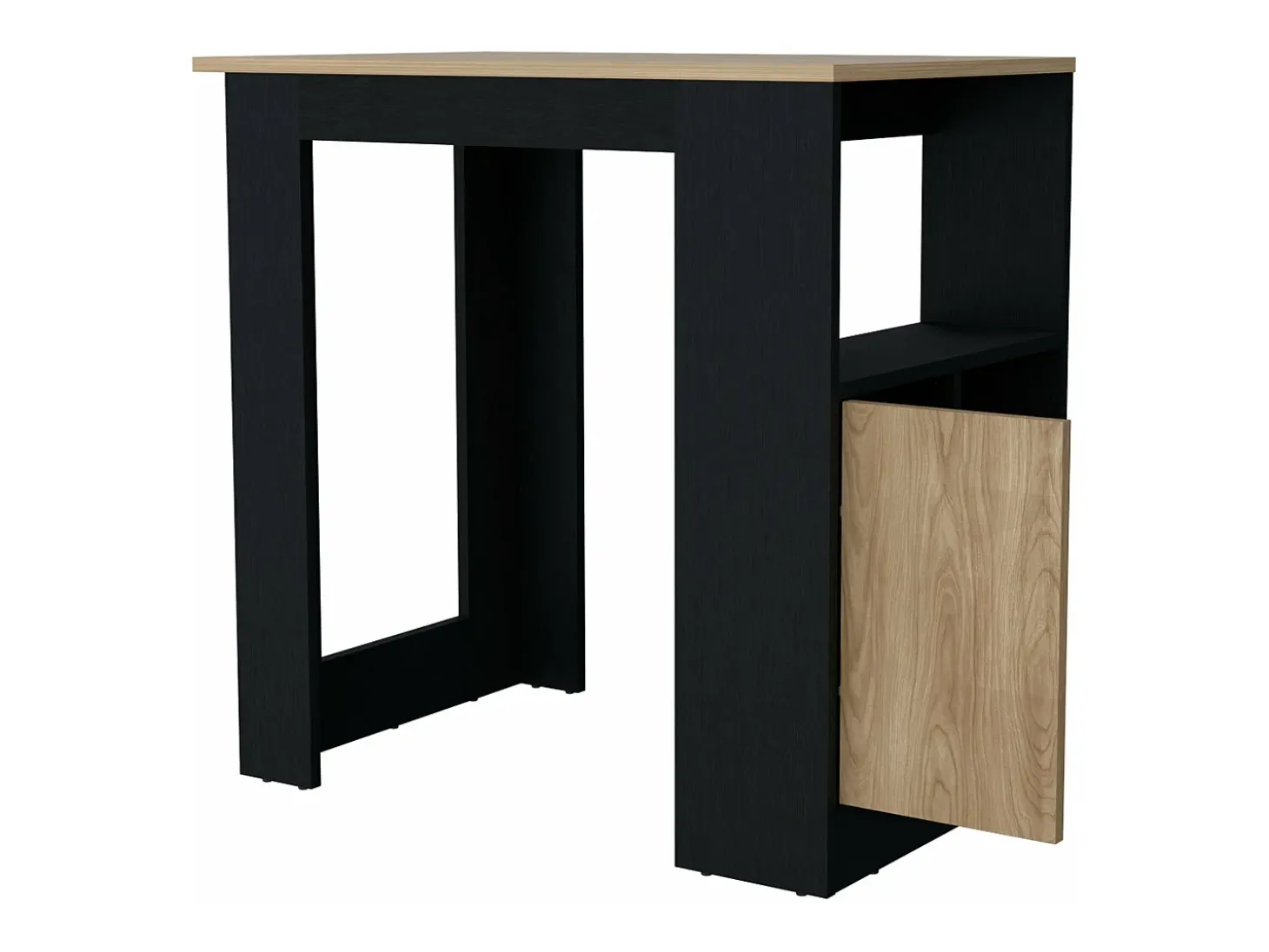 Isla de cocina Stirling en melamina con 3 estantes y puerta de almacenamiento inferior , Negro / Beige , 91.3 cm X 92 cm X 59 cm