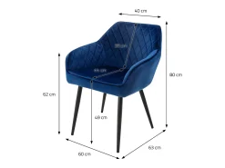 Juego 4 sillas de comedor / salón de terciopelo azul oscuro patas de acero 80cm