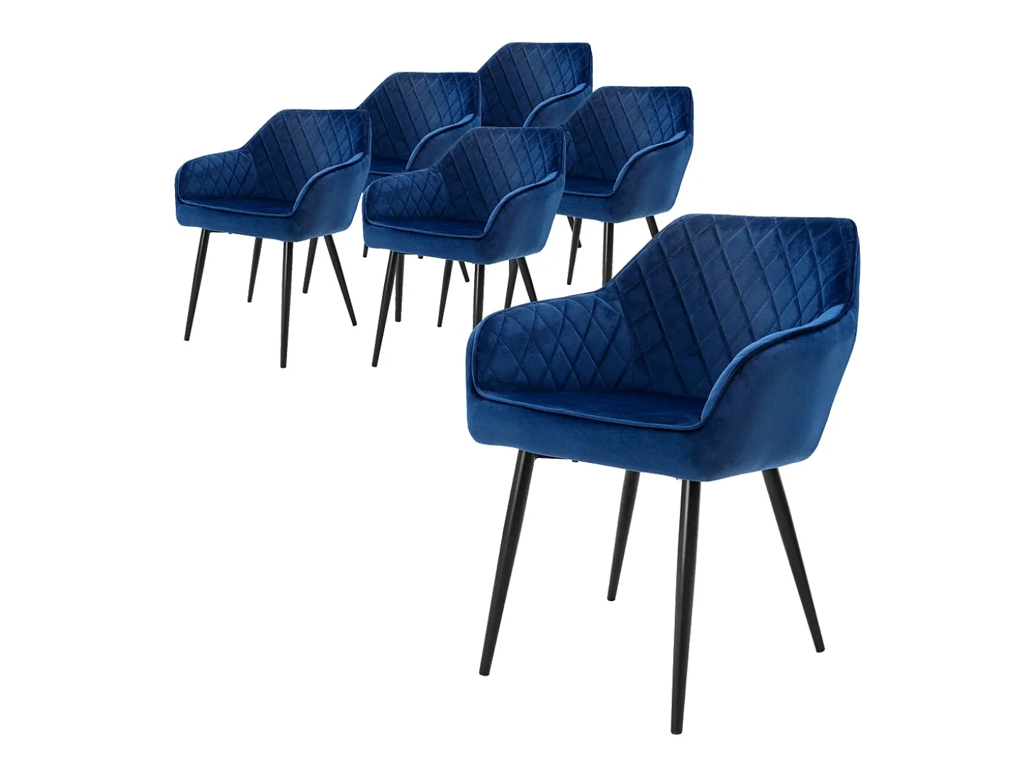 Juego 4 sillas de comedor / salón de terciopelo azul oscuro patas de acero 80cm
