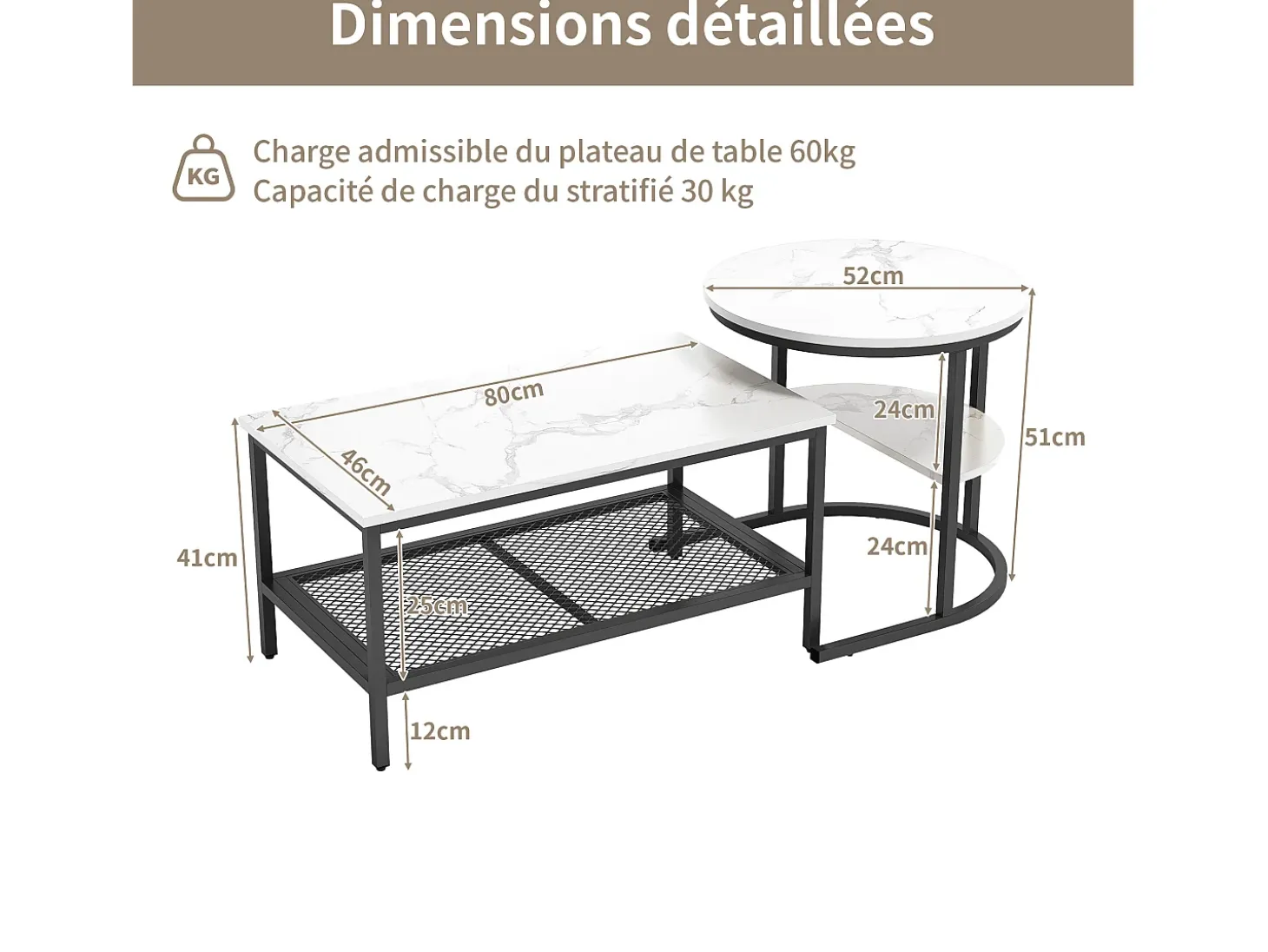 Juego de 2 mesas de centro extraíbles y apilables con estructura de metal, juego de 2 mesas de centro 2 en 1 con espacio de almacenamiento, modernas, color negro