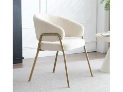 Juego de 1 silla de comedor moderna de terciopelo de piel de cordero con acabado dorado (1 pieza), con patas doradas, 49 x 18 x 78 cm, color blanco