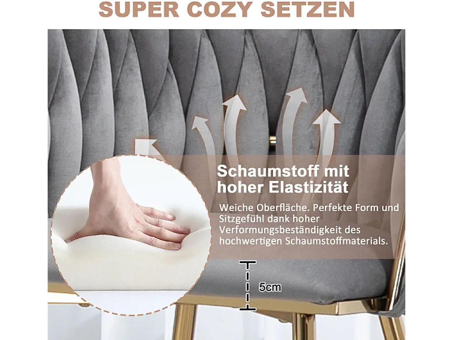 Juego de 2 Silla en terciopelo gris - patas de metal con patines antideslizantes - 54x52x72cm