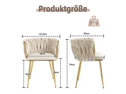 Juego de 2 Silla en terciopelo beige - patas de metal con patines antideslizantes - 54x52x72cm