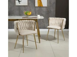 Juego de 2 Silla en terciopelo beige - patas de metal con patines antideslizantes - 54x52x72cm