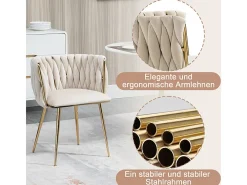 Juego de 2 Silla en terciopelo beige - patas de metal con patines antideslizantes - 54x52x72cm
