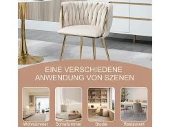 Juego de 2 Silla en terciopelo beige - patas de metal con patines antideslizantes - 54x52x72cm