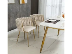 Juego de 2 Silla en terciopelo beige - patas de metal con patines antideslizantes - 54x52x72cm