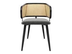 Juego de 6 sillas - Respaldo de ratán y cojín de asiento de terciopelo - patas de metal - Negro+Natural