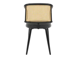 Juego de 6 sillas - Respaldo de ratán y cojín de asiento de terciopelo - patas de metal - Negro+Natural