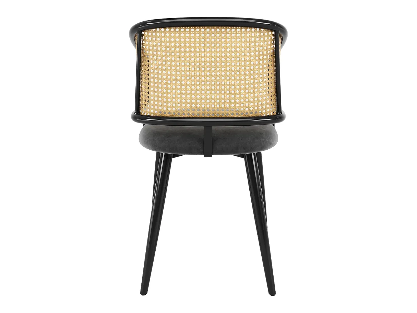 Juego de 6 sillas - Respaldo de ratán y cojín de asiento de terciopelo - patas de metal - Negro+Natural