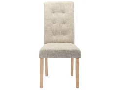 Juego de 6 sillas - Tela beige y Patas de madera natural - VILLOSA