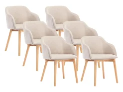 Juego de 6 sillas - Tela y hevea - Beige - JELISA