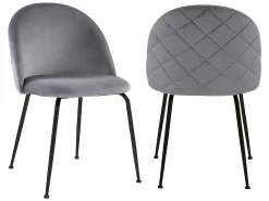 Juego de 6 sillas - Terciopelo y metal negro mate - Gris. MELBOURNE