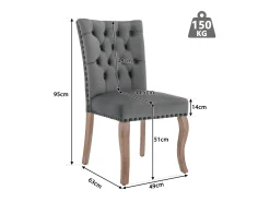 Juego de 2 sillas acolchadas de terciopelo - estructura de madera maciza - gris