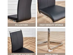 Juego de 4 sillas cantilever de piel sintética - Patas de metal - Sin reposabrazos - Negro