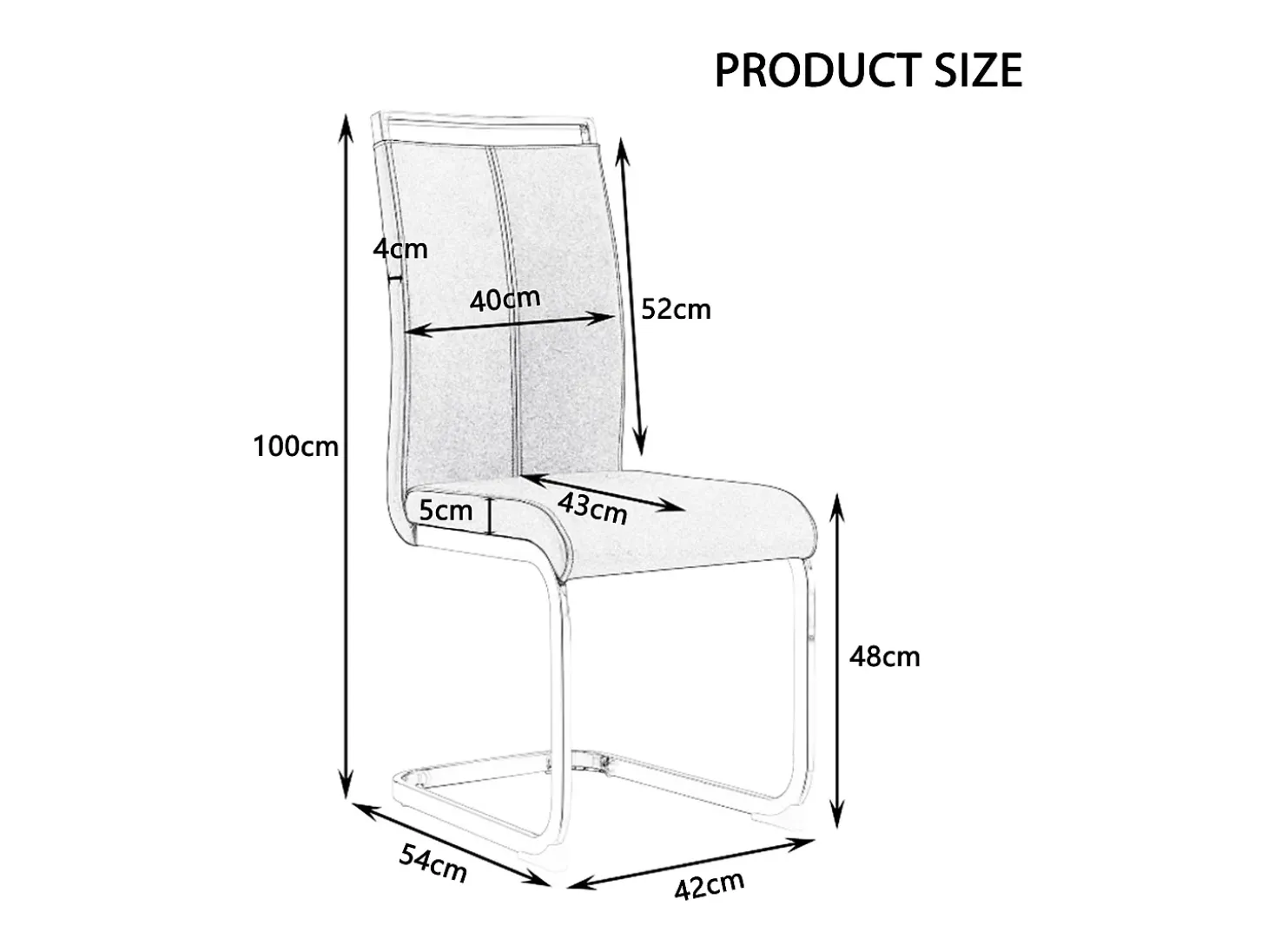 Juego de 4 sillas cantilever de PU gris con estructura de metal plateado