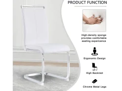 Juego de 4 sillas con base de trineo - Base de metal cromado Soporta hasta 120 kg Acolchado suave con funda de piel sintética - Blanco