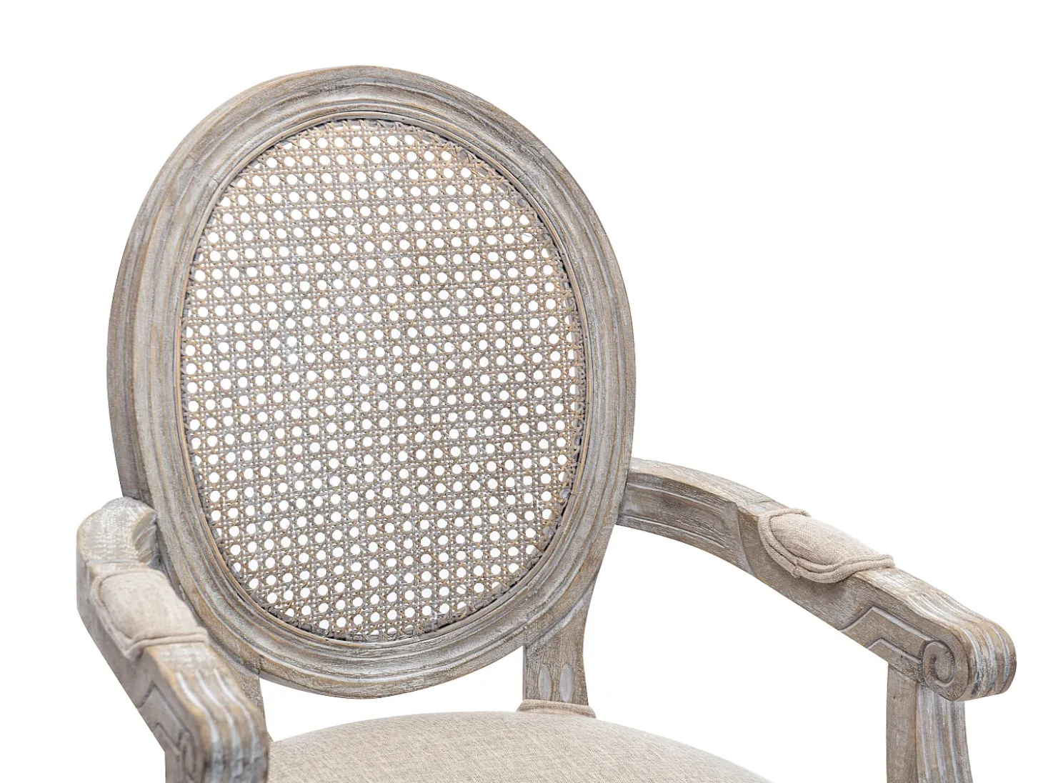 Juego de 2 sillas con brazos - Rejilla, tela y madera de hevea - Beige - ANTOINETTE