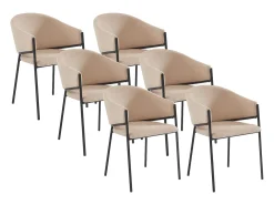 Juego de 6 sillas con brazos de tela y metal - Beige - ORDIDA