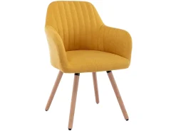 Juego de 2 sillas con brazos - Tela y metal efecto madera - Amarillo - ELEANA
